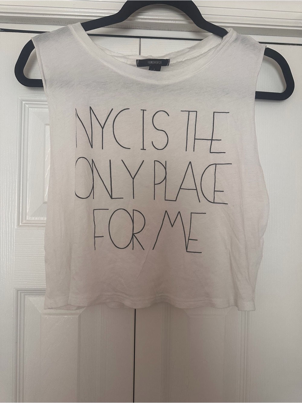 Forever 21 White Crop Tank with Black Lettering - NYC Slogan